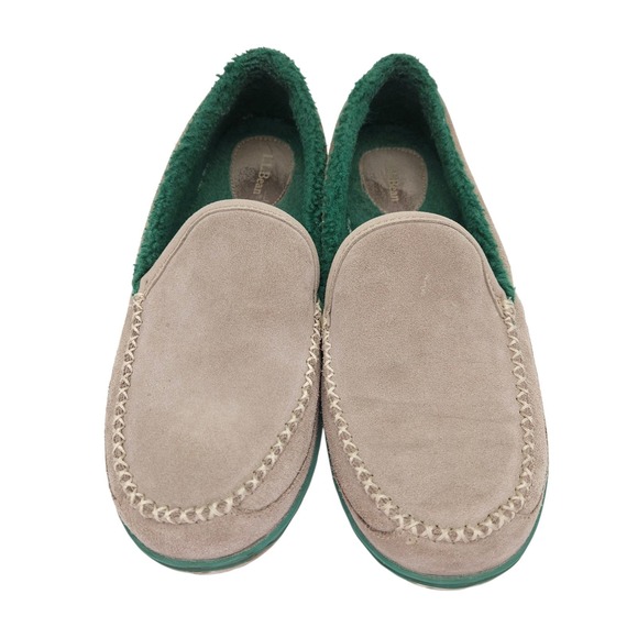 LL Bean Shoes (Men\'s 11 Medium) Tan Suede Moccasin Slippers Green Lined‎ Slip On main image 8